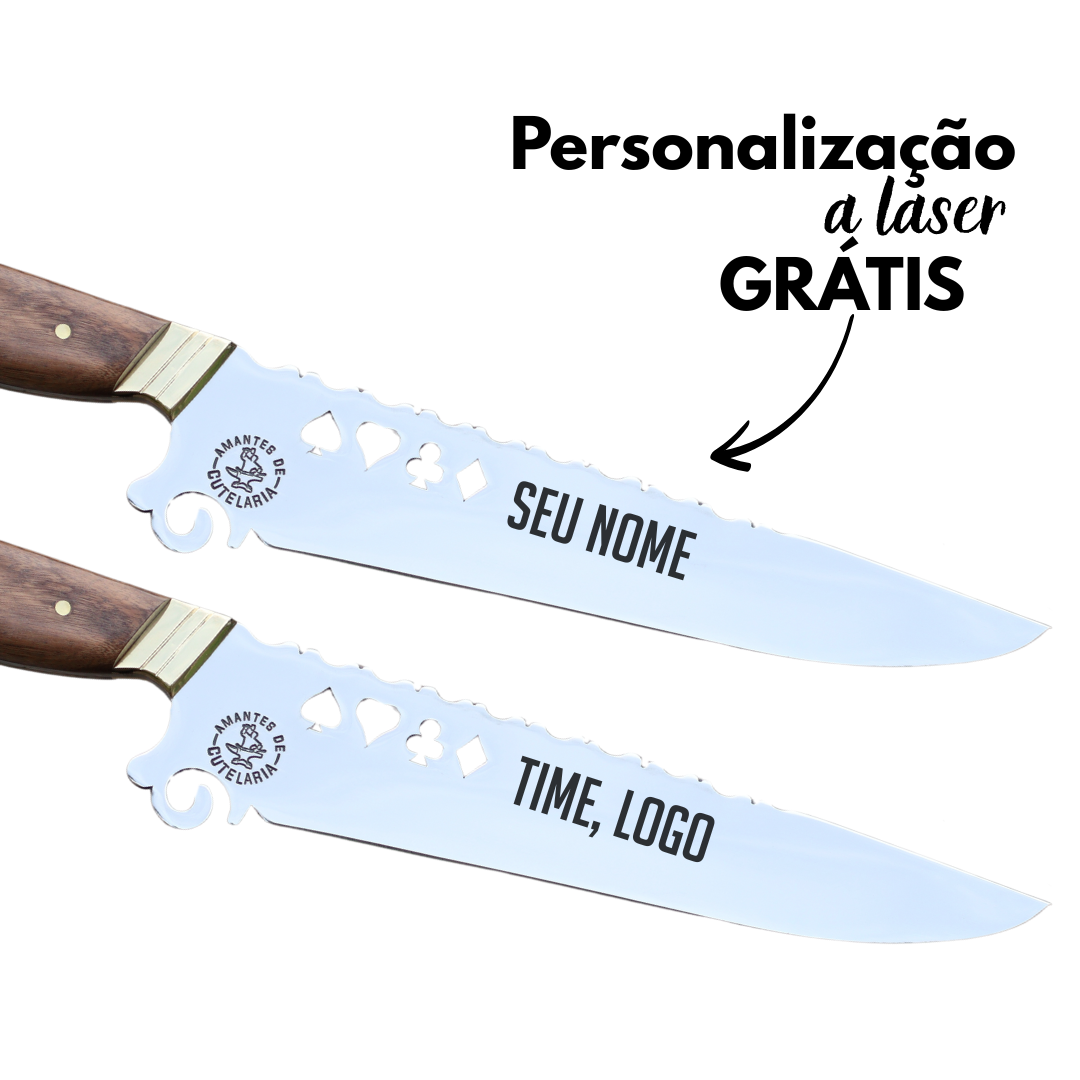 Faca Churrasco Artesanal Personalizada Cartas | Aço Inox 9"