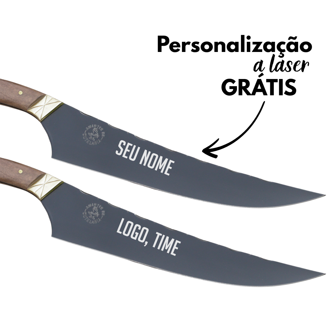 Faca Churrasco Artesanal Personalizada BBQ Turca | Carbono Fosfatizado 8"