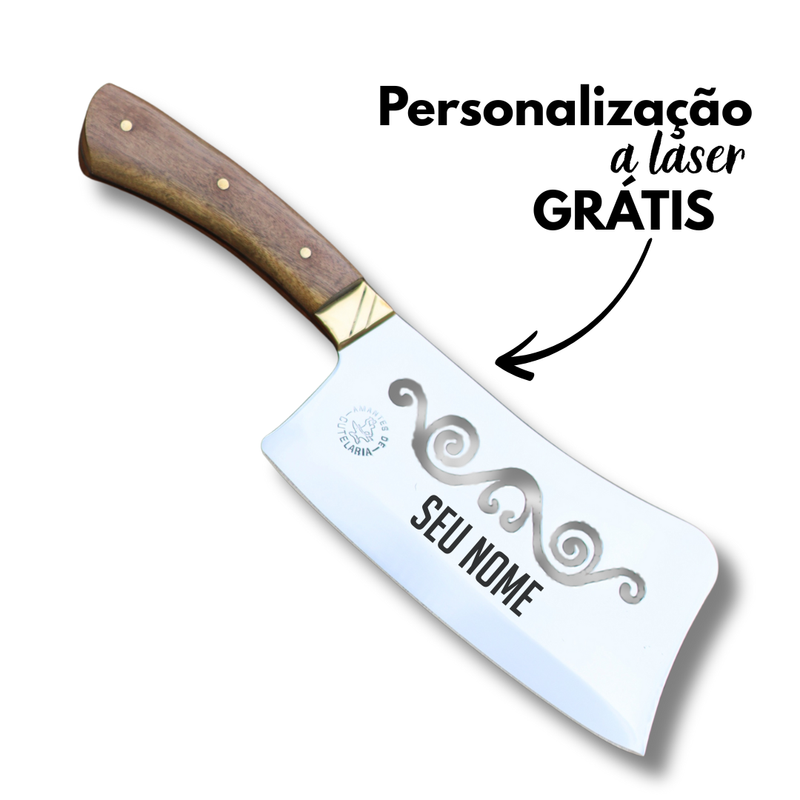 Cutelo Artesanal Personalizado para Churrasco Mustache | Aço Inox 7"