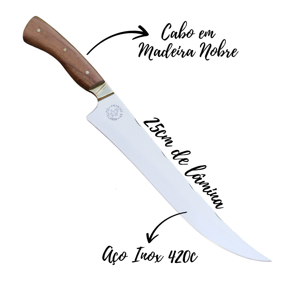Faca Churrasco Artesanal Personalizada Fileteira | Aço Inox 10"