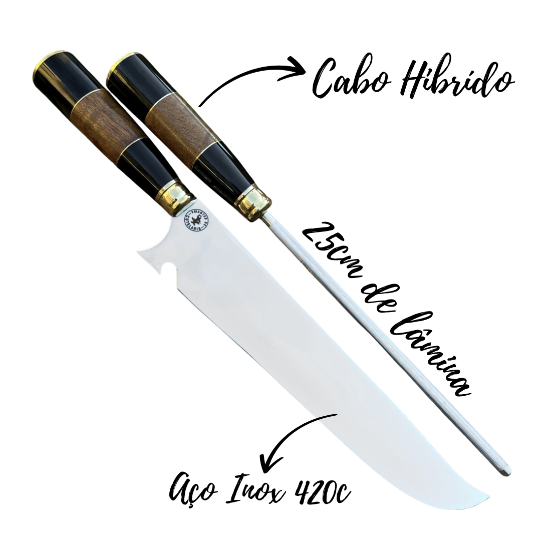 Kit Faca e Chaira Artesanal para Churrasco Personalizada | 10' polegadas