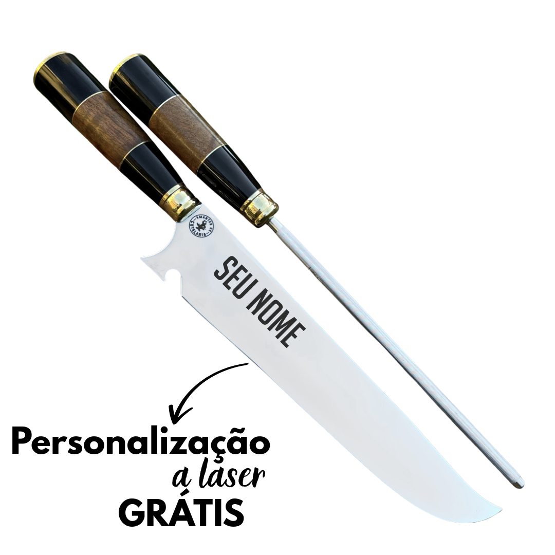 Kit Faca e Chaira Artesanal para Churrasco Personalizada | 10' polegadas