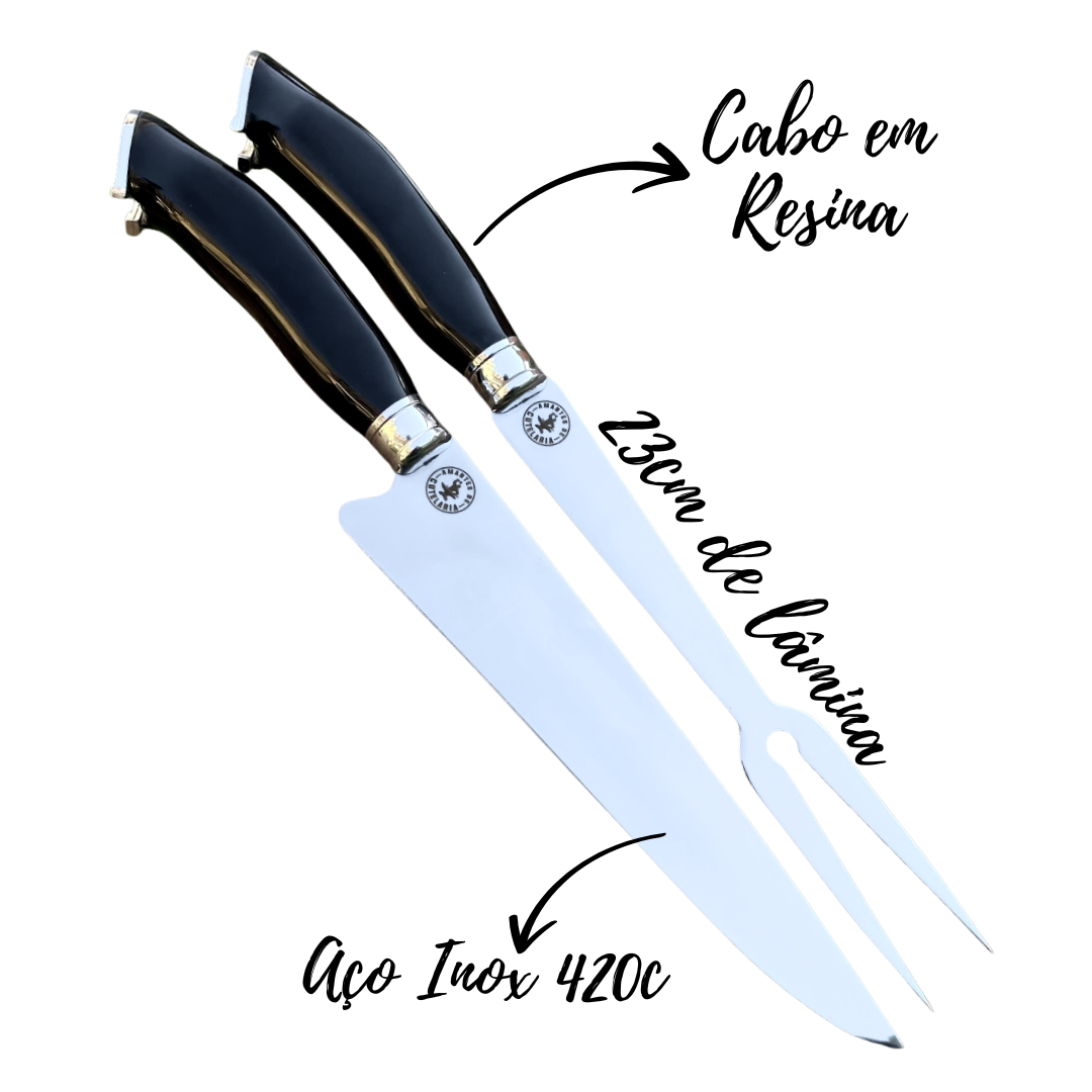 Kit Faca e Garfo Artesanal para Churrasco Personalizada | 9' polegadas