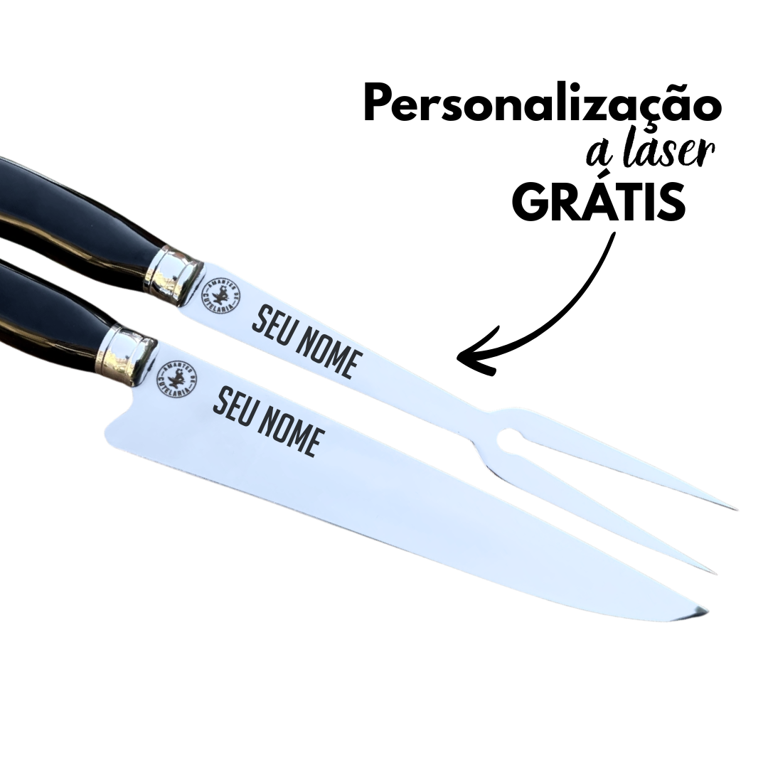 Kit Faca e Garfo Artesanal para Churrasco Personalizada | 9' polegadas