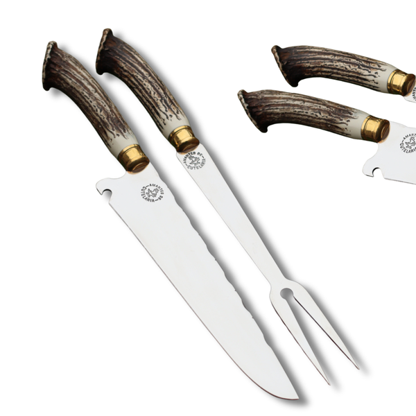 Kit Faca e Garfo Artesanal para Churrasco Personalizada | Presente | Cervo, Tatu, Cavalo