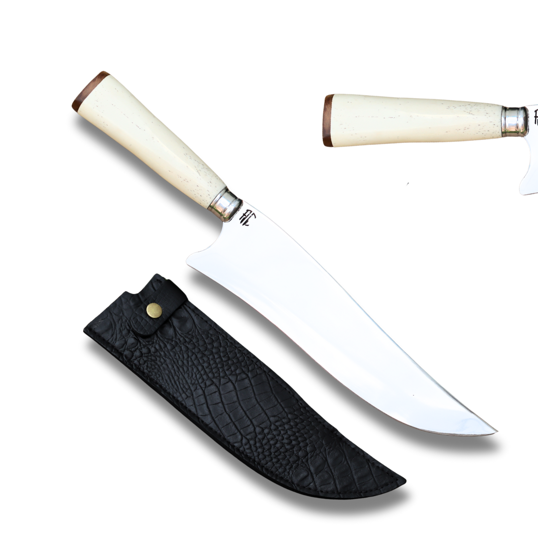 Faca Churrasco Artesanal Personalizada Cabo de Osso Natural | Aço Inox 10"