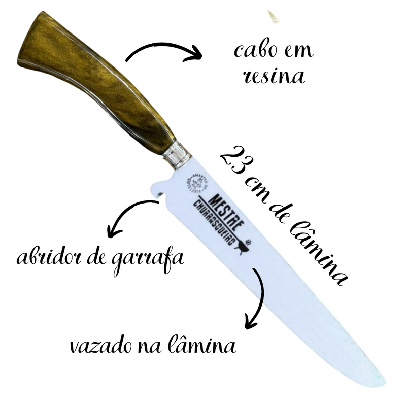 Faca Churrasco Artesanal Picanheira Sortida Cabo de Osso Mestre Churrasqueiro | Aço Inox 10"