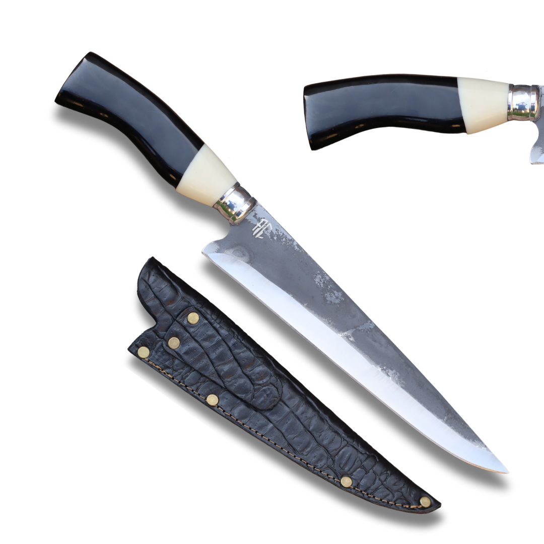 Faca Churrasco Artesanal Picanheira Cabo de Osso Brut Forge | Aço Inox 9"