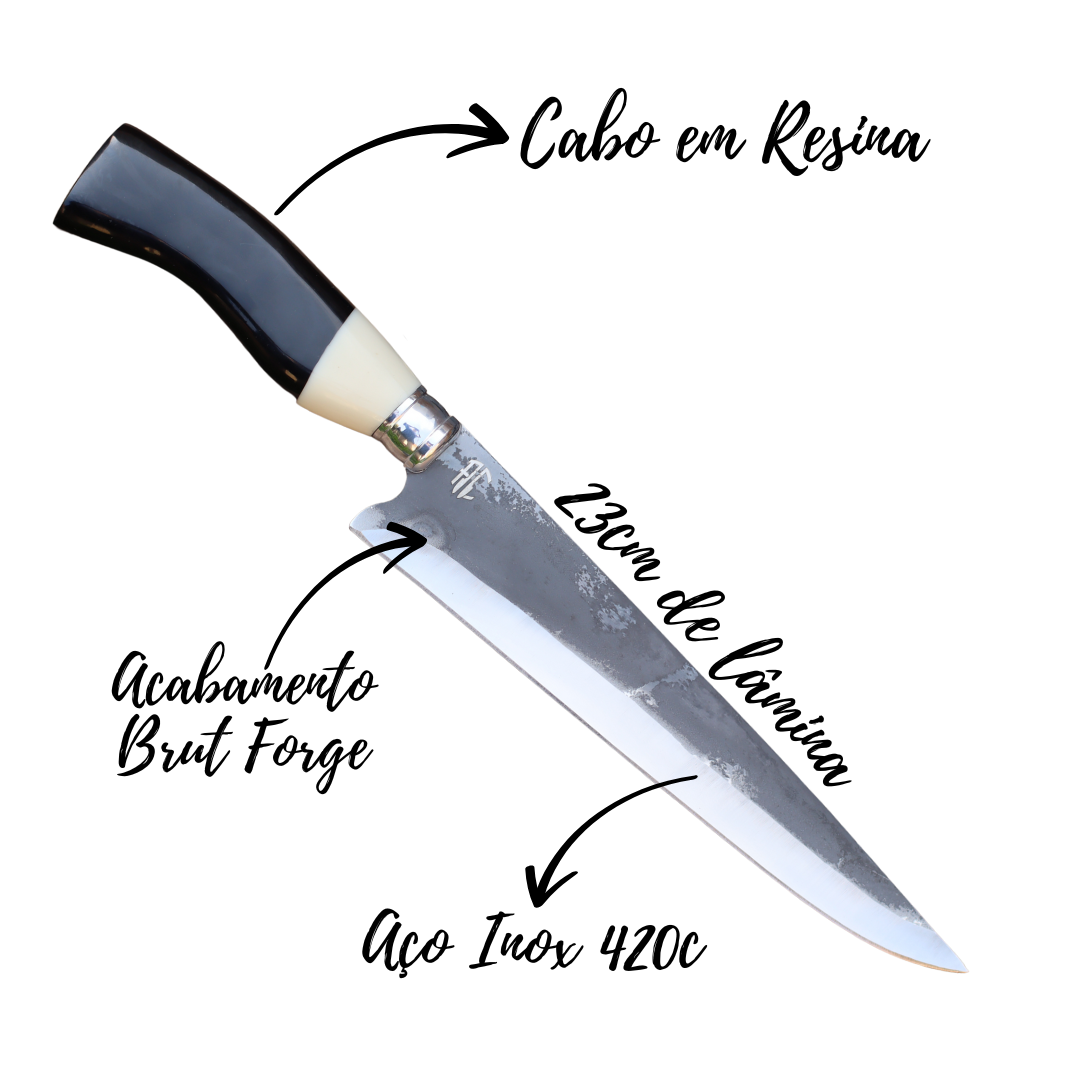Faca Churrasco Artesanal Picanheira Cabo de Osso Brut Forge | Aço Inox 9"