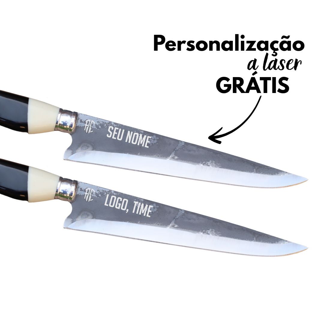 Faca Churrasco Artesanal Picanheira Cabo de Osso Brut Forge | Aço Inox 9"