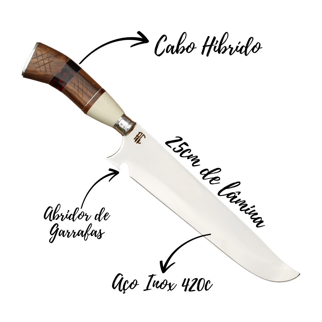 Faca Churrasco Artesanal Picanheira Sortida Cabo Hibrído | Aço Inox 10"