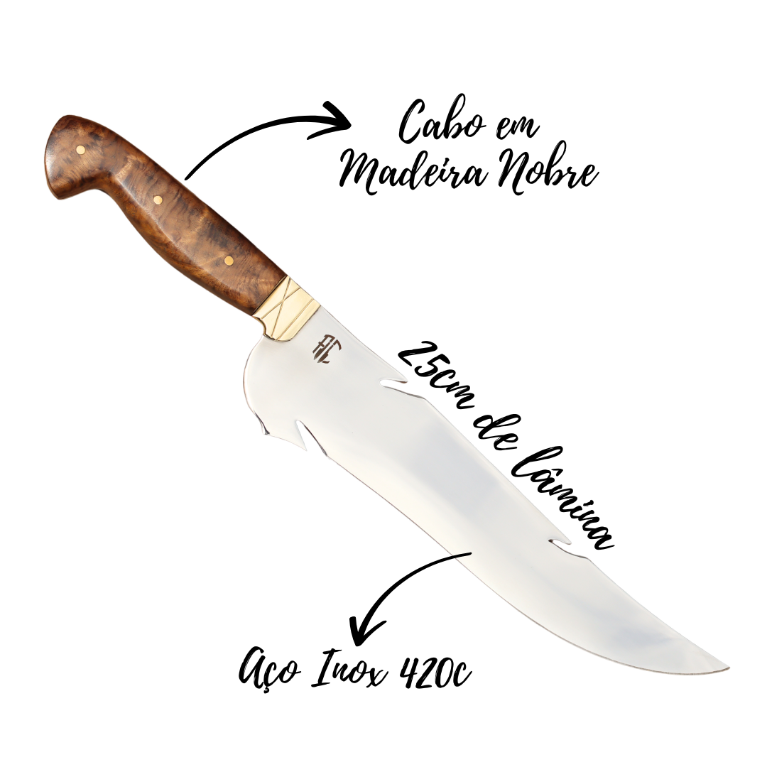 Faca Churrasco Artesanal Personalizada Chamas | Aço Inox 10"