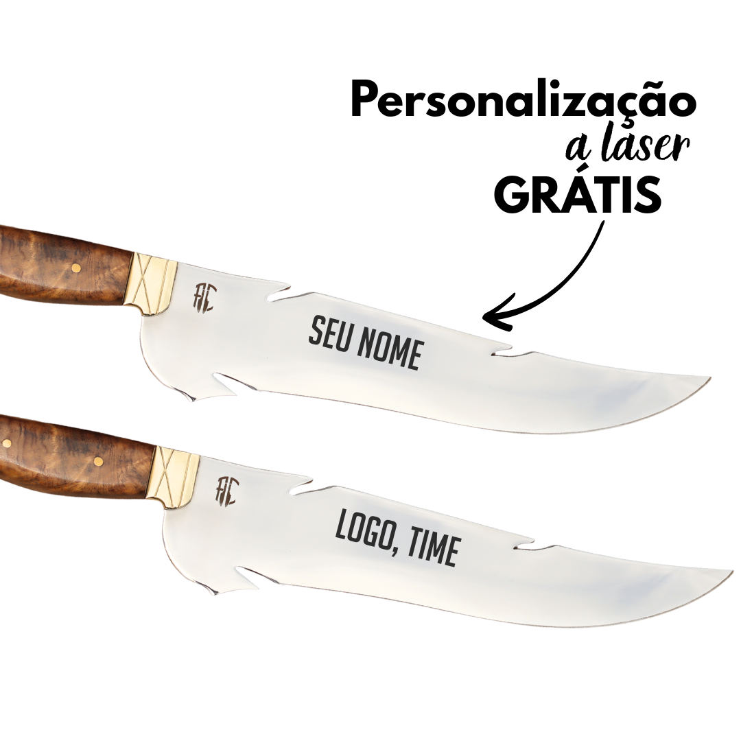 Faca Churrasco Artesanal Personalizada Chamas | Aço Inox 10"