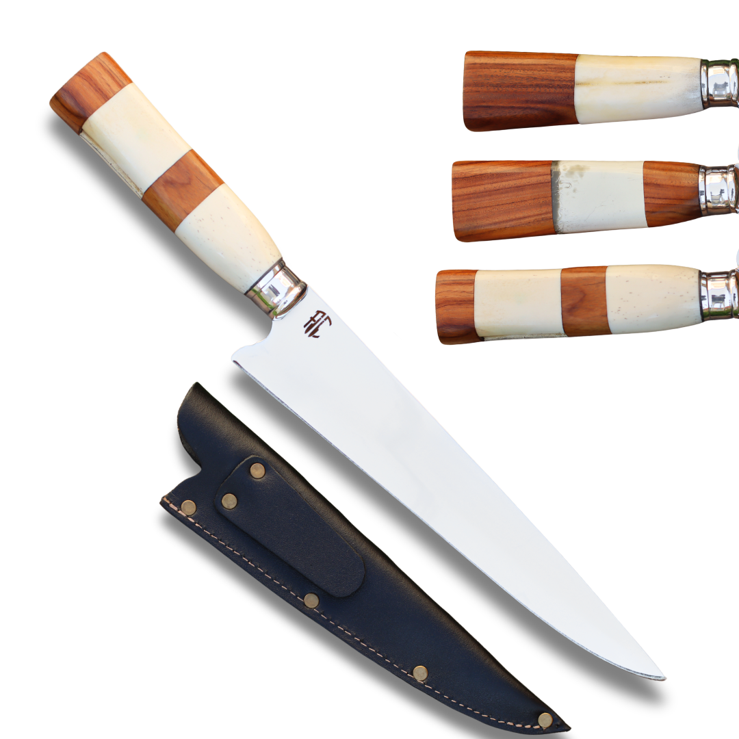 Faca Churrasco Artesanal Picanheira Osso Natural e Madeira Nobre | Aço Inox 9"