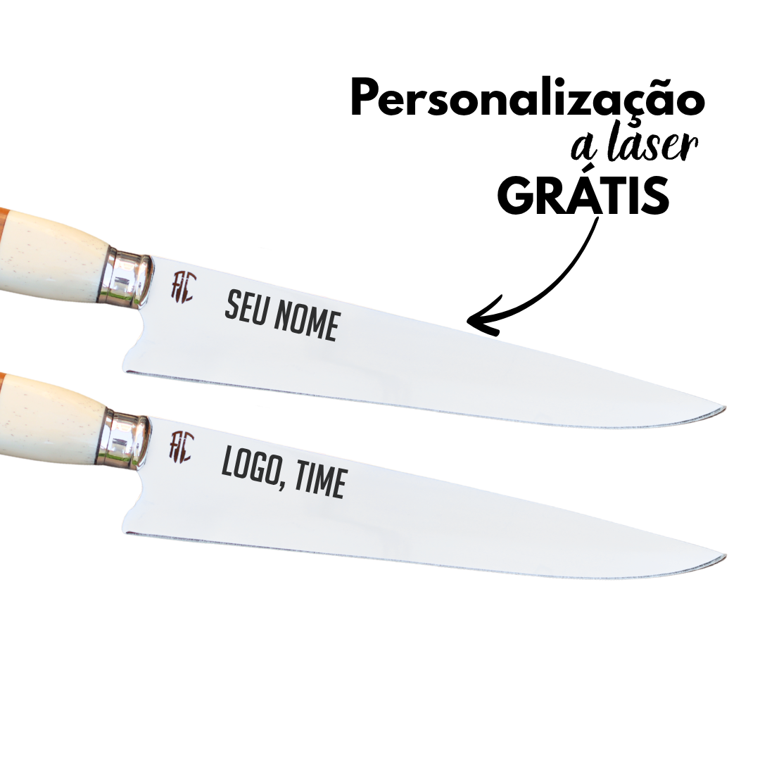 Faca Churrasco Artesanal Picanheira Osso Natural e Madeira Nobre | Aço Inox 9"