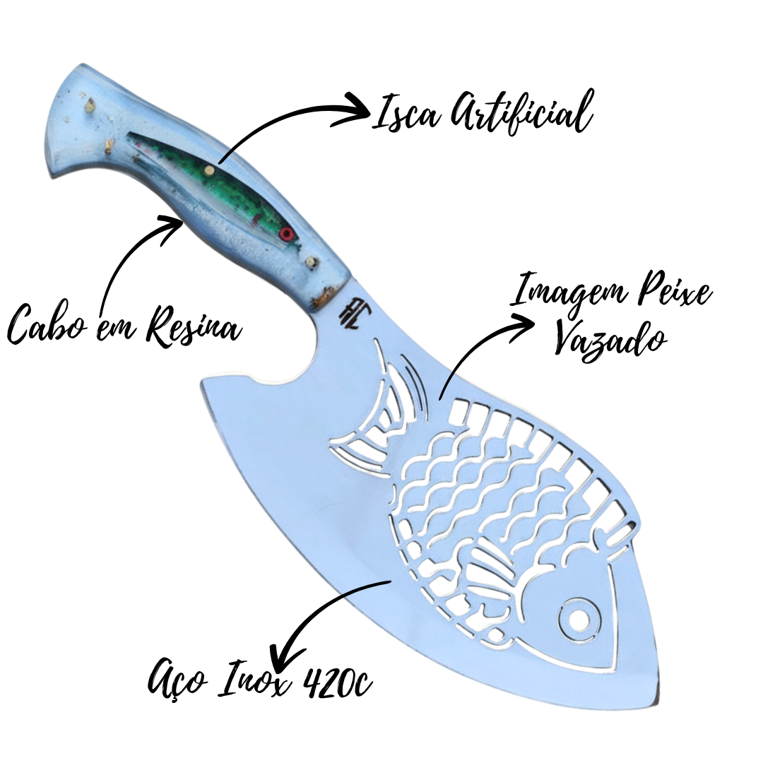 Cutelo Churrasco Artesanal Personalizado Peixe | Aço Inox 7"