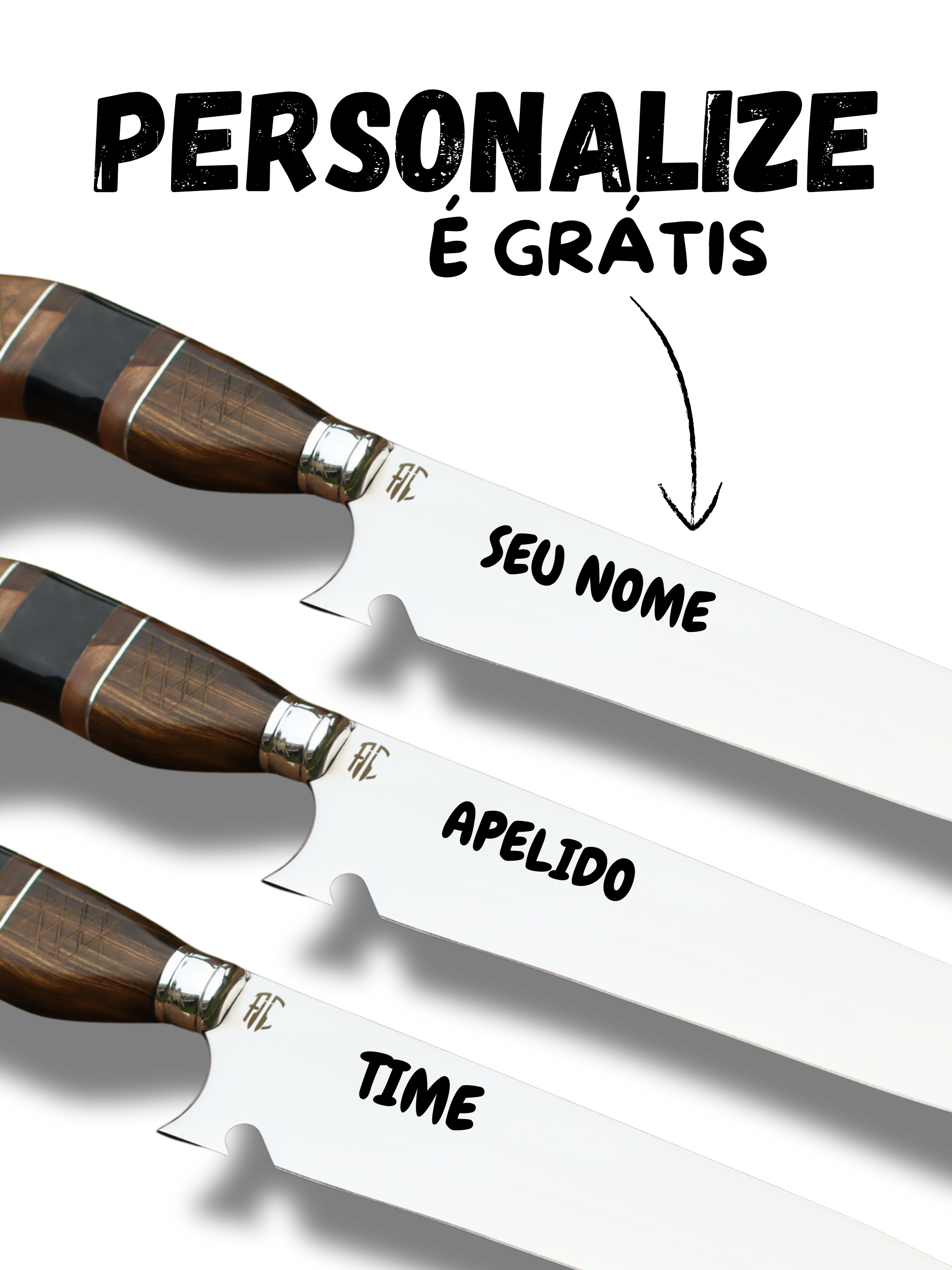 Faca Churrasco Artesanal Pai Raiz| Aço Inox e Cabo Nobre