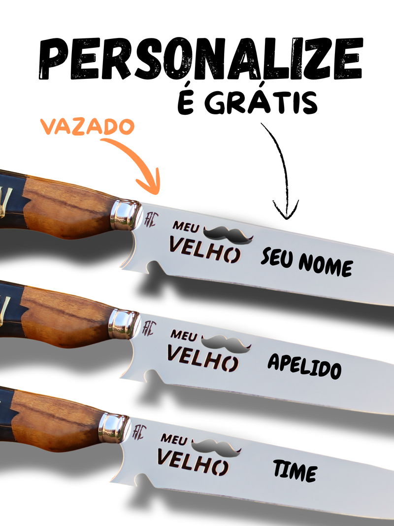 Faca Churrasco Artesanal Dia dos Pais | Aço Inox Personalizada Meu Velho