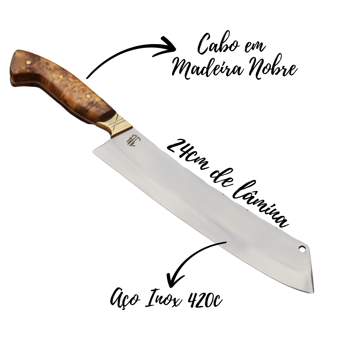 Cutelo Comprido Churrasco Artesanal | Aço Inox 10"