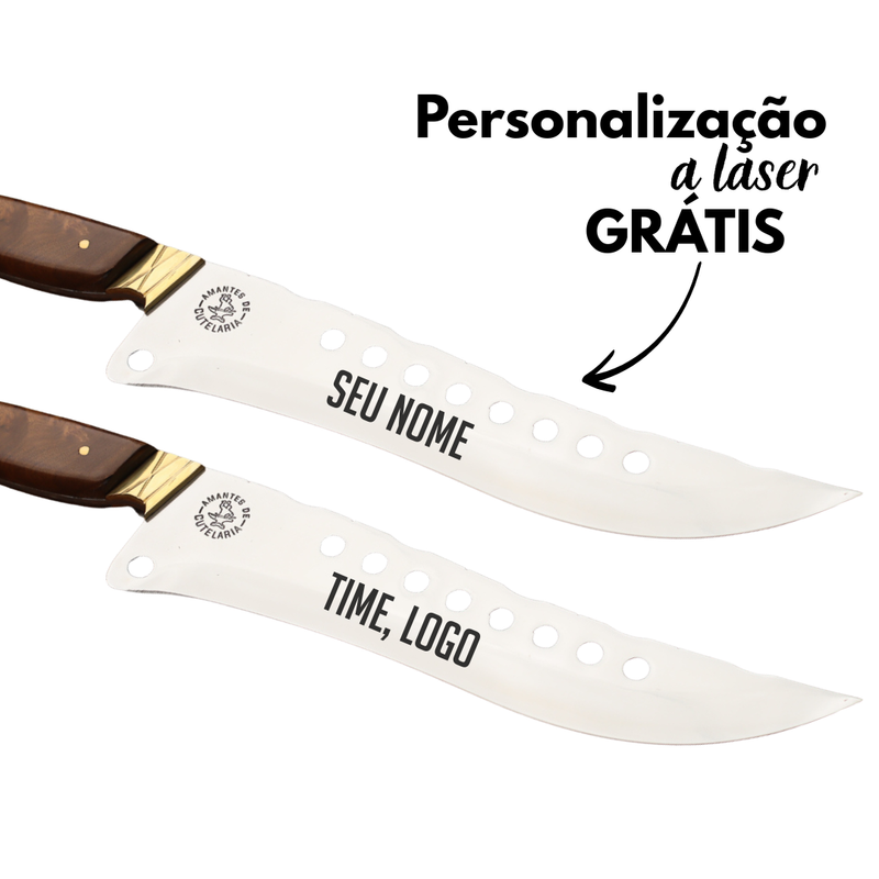 Faca Churrasco Artesanal Personalizada Turca Furada | Aço Inox 10"