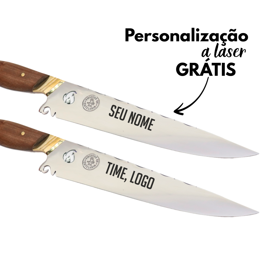 Faca Churrasco Artesanal Personalizada Fogo | Aço Inox 9"