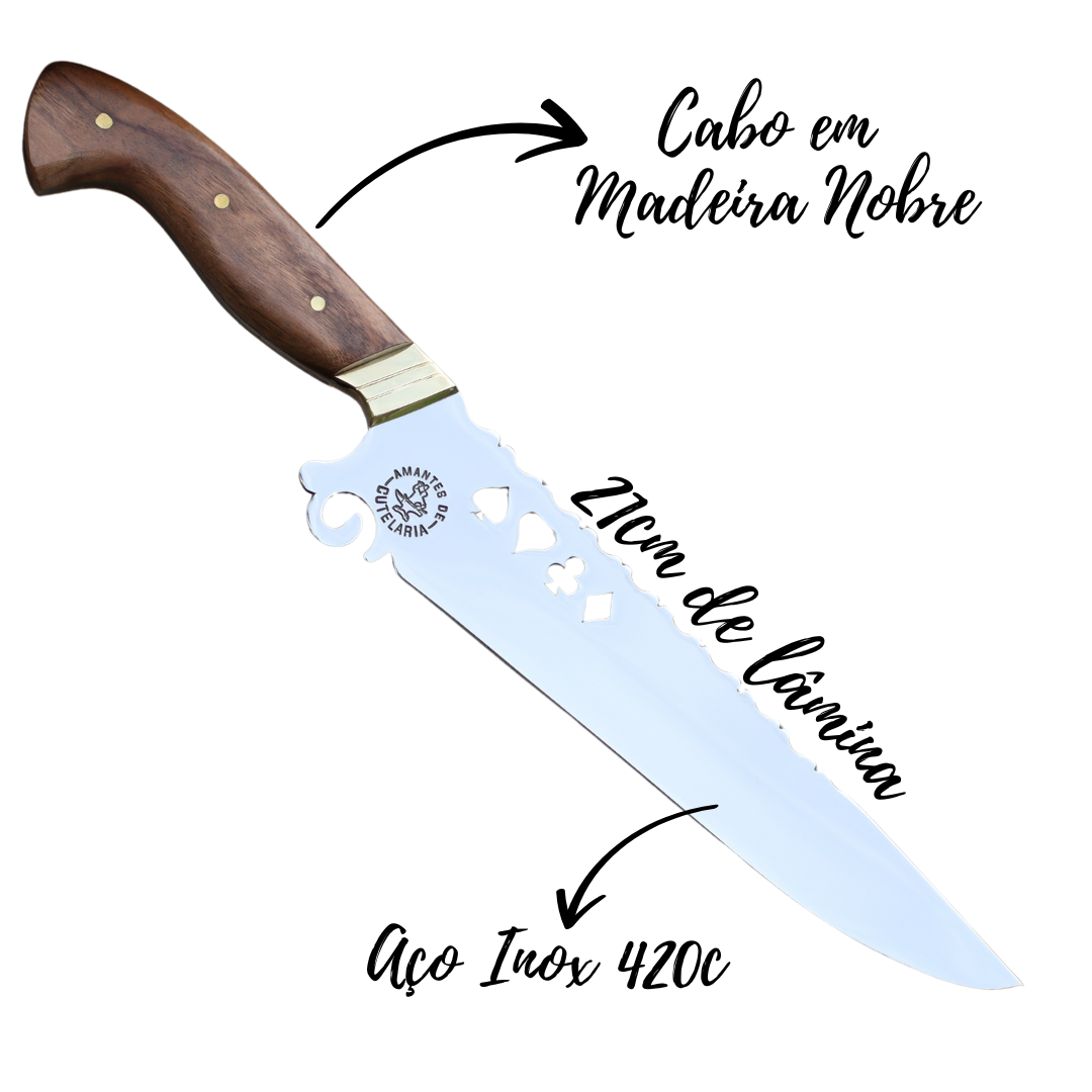 Faca Churrasco Artesanal Personalizada Cartas | Aço Inox 9"