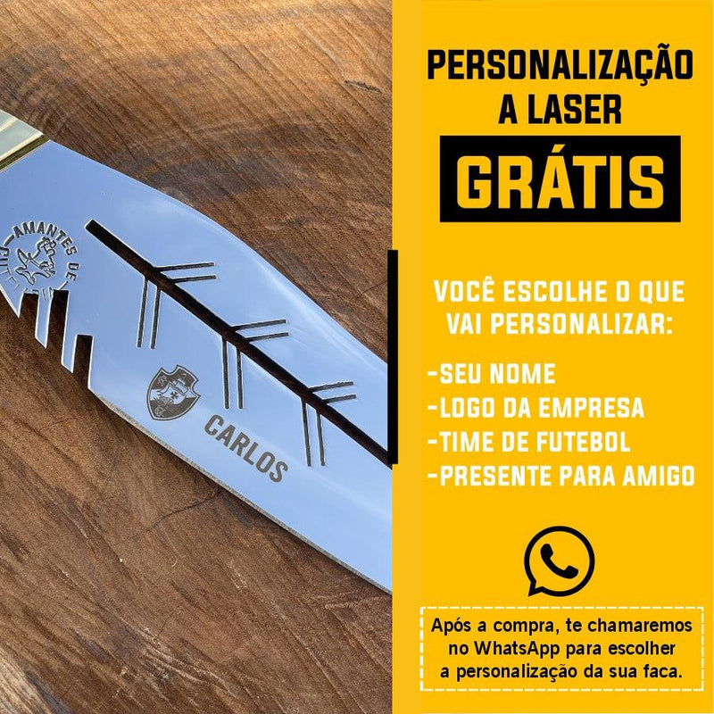 Faca Churrasco Artesanal Personalizada Turca Folha | Aço Inox 11" - Amantes de Cutelaria