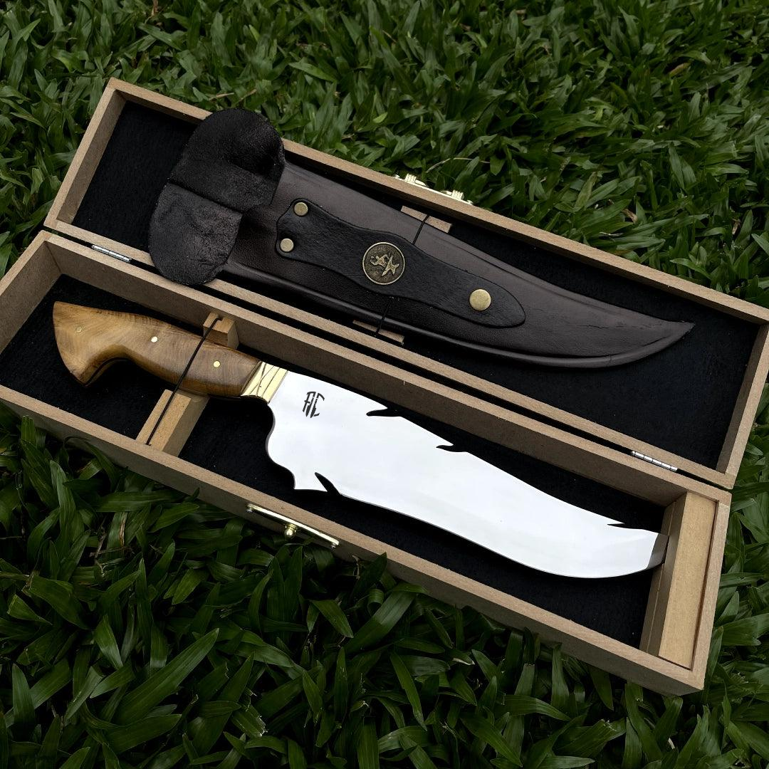 Faca Churrasco Artesanal Personalizada Chamas | Aço Inox 10"