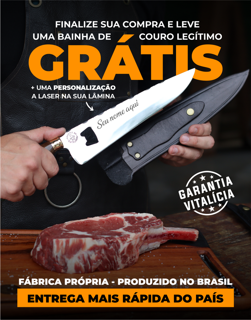 Faca Churrasco Artesanal Personalizada BBQ Fileteira | Aço Inox 9"