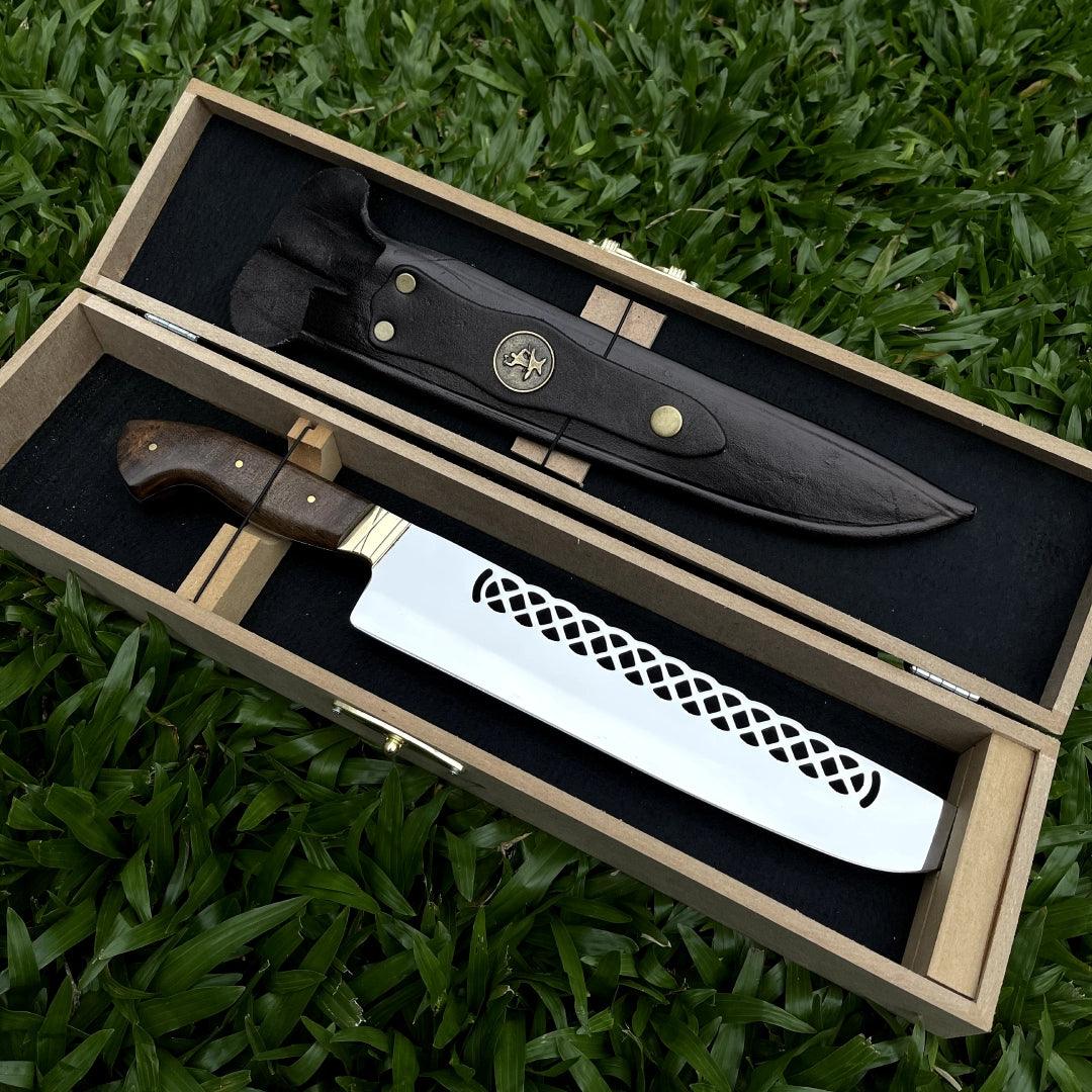 Faca Churrasco Artesanal Personalizada Picanheira Trançada | Aço Inox 10"