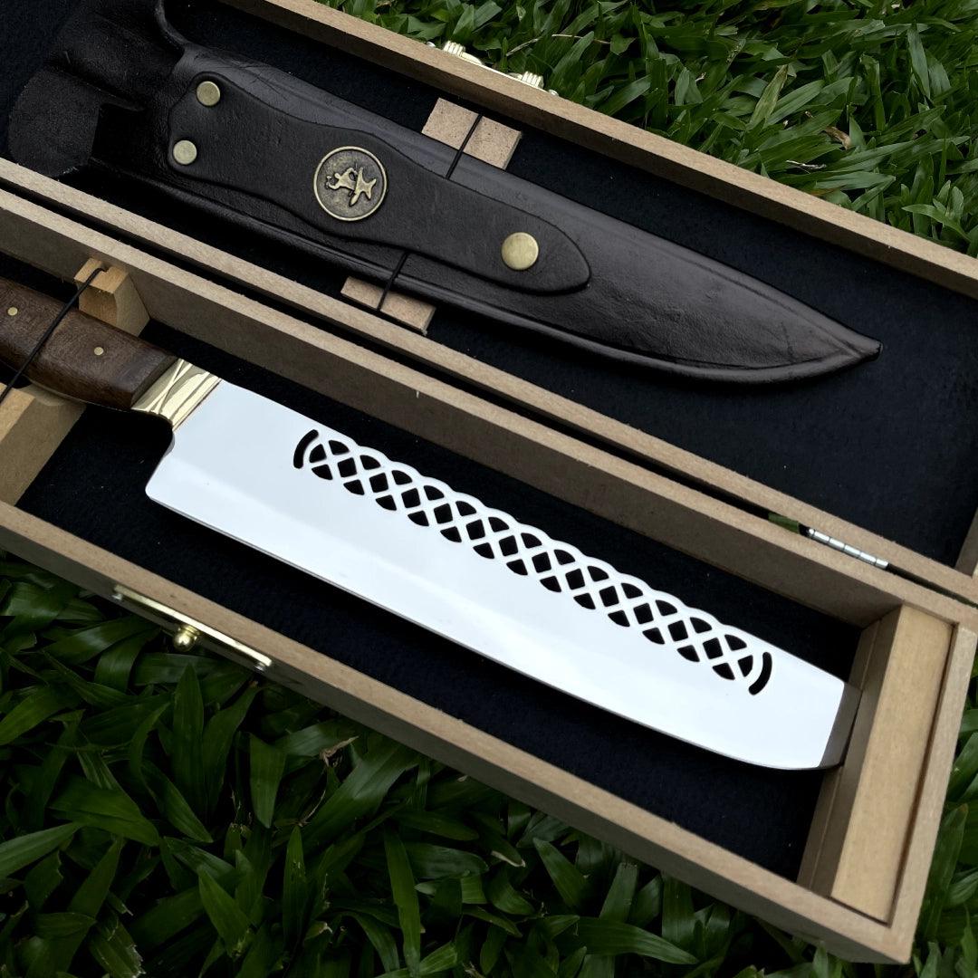 Faca Churrasco Artesanal Personalizada Picanheira Trançada | Aço Inox 10"