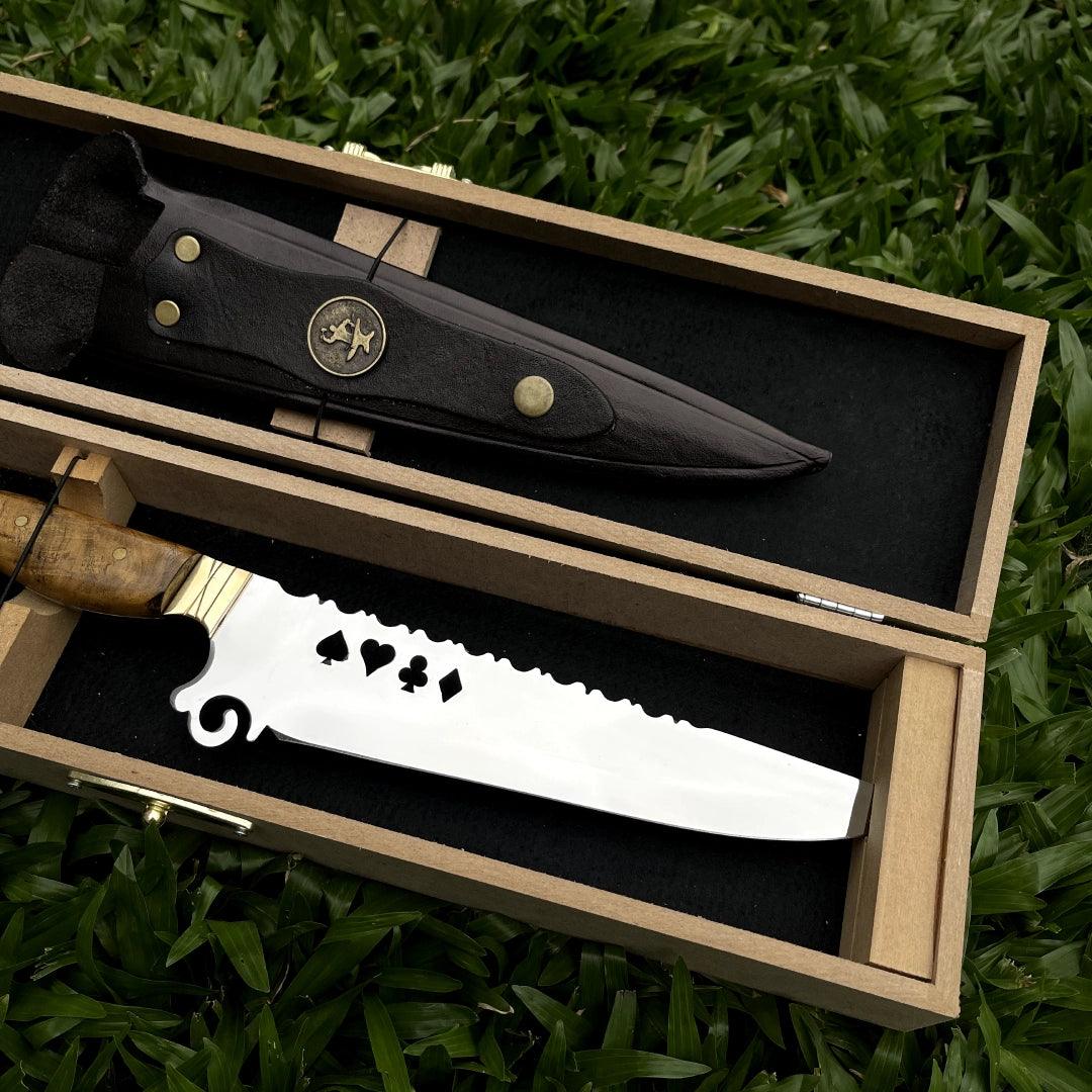 Faca Churrasco Artesanal Personalizada Cartas | Aço Inox 9"