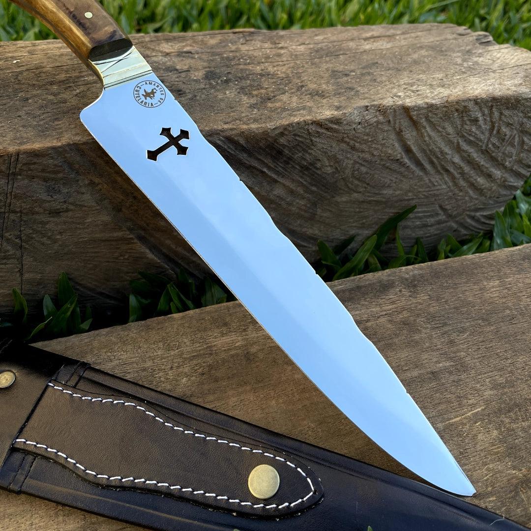 Faca Churrasco Artesanal Personalizada Picanheira Slim Com e Sem Cruz | Aço Inox 10"
