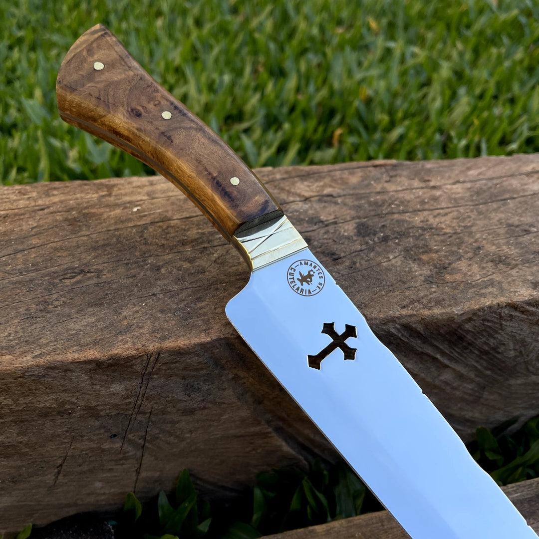 Faca Churrasco Artesanal Personalizada Picanheira Slim Com e Sem Cruz | Aço Inox 10"