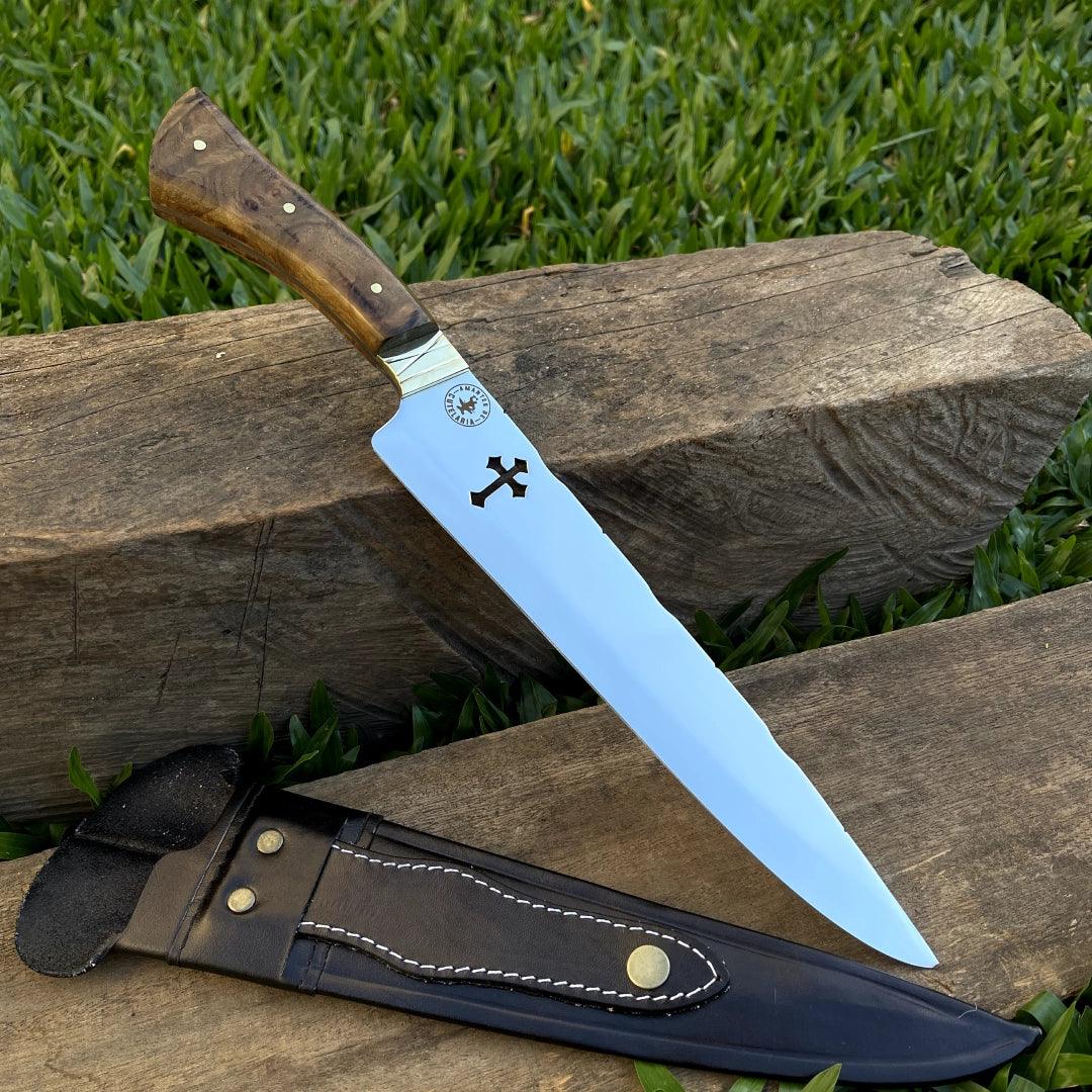 Faca Churrasco Artesanal Personalizada Picanheira Slim Com e Sem Cruz | Aço Inox 10"