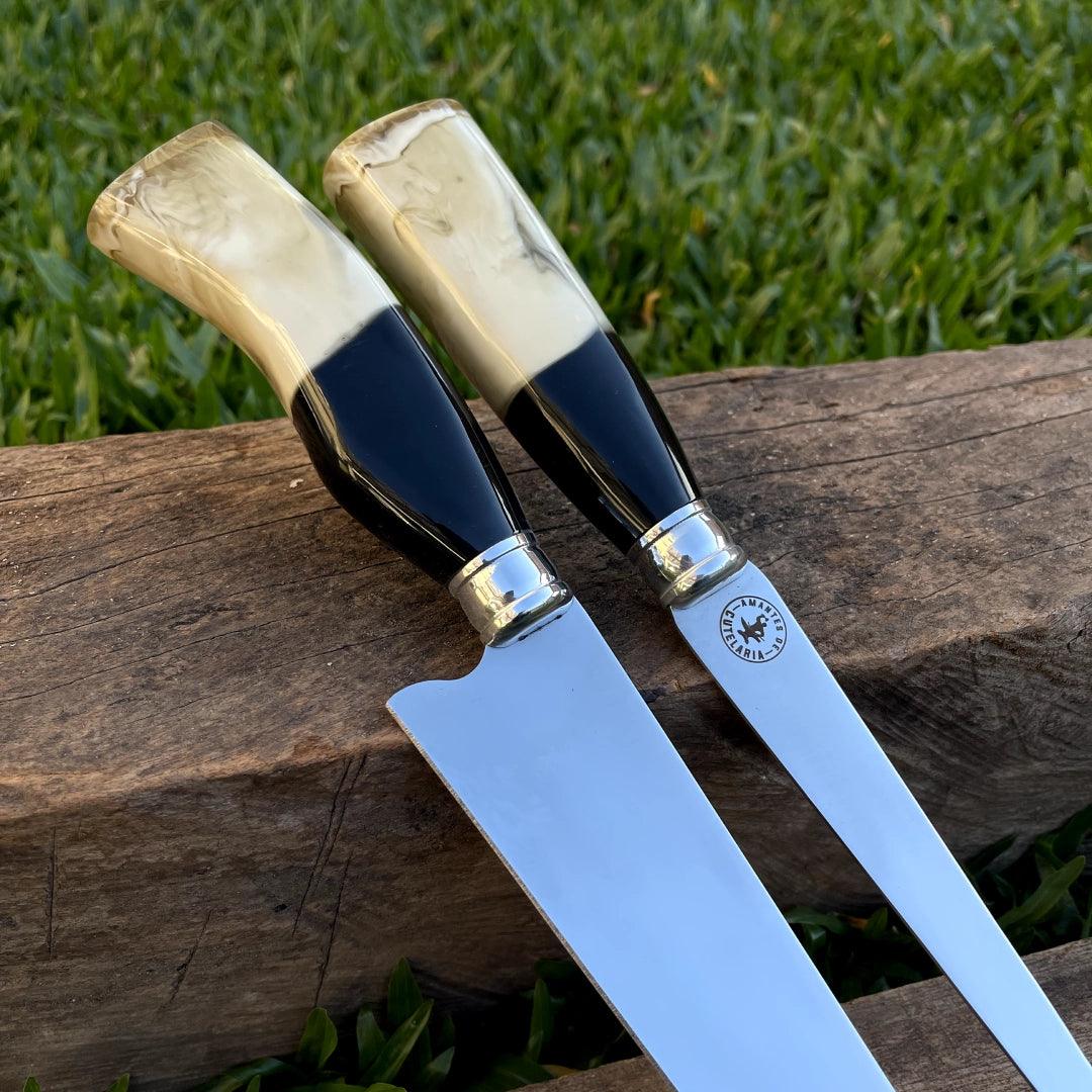 Kit Faca e Garfo Artesanal para Churrasco Personalizada | 9' polegadas