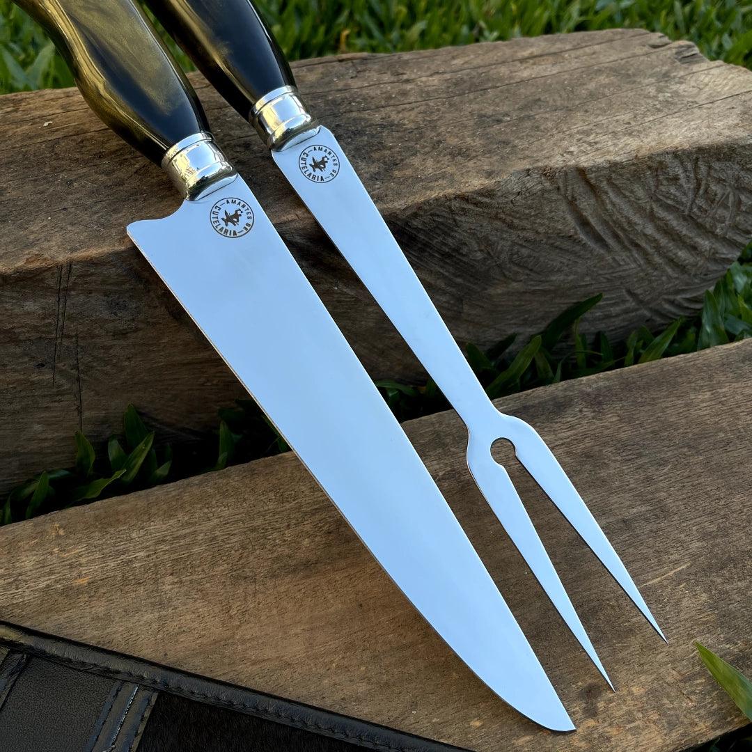 Kit Faca e Garfo Artesanal para Churrasco Personalizada | 9' polegadas