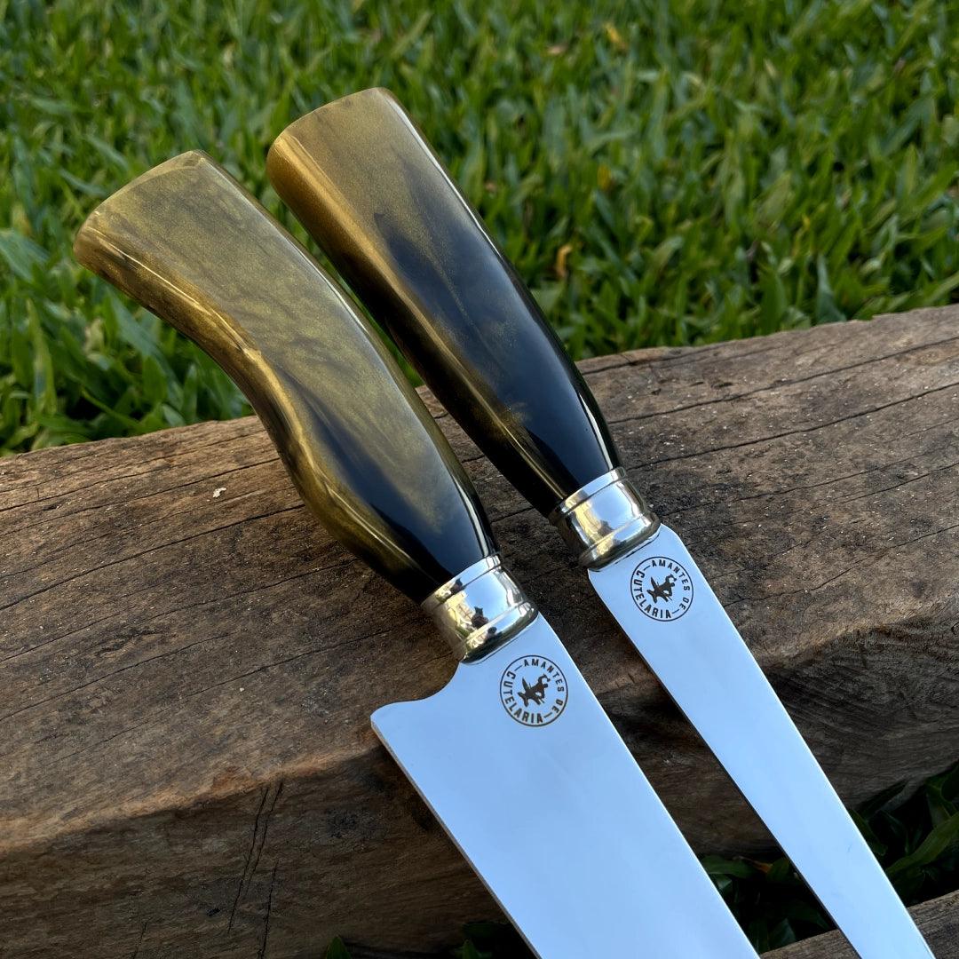 Kit Faca e Garfo Artesanal para Churrasco Personalizada | 9' polegadas