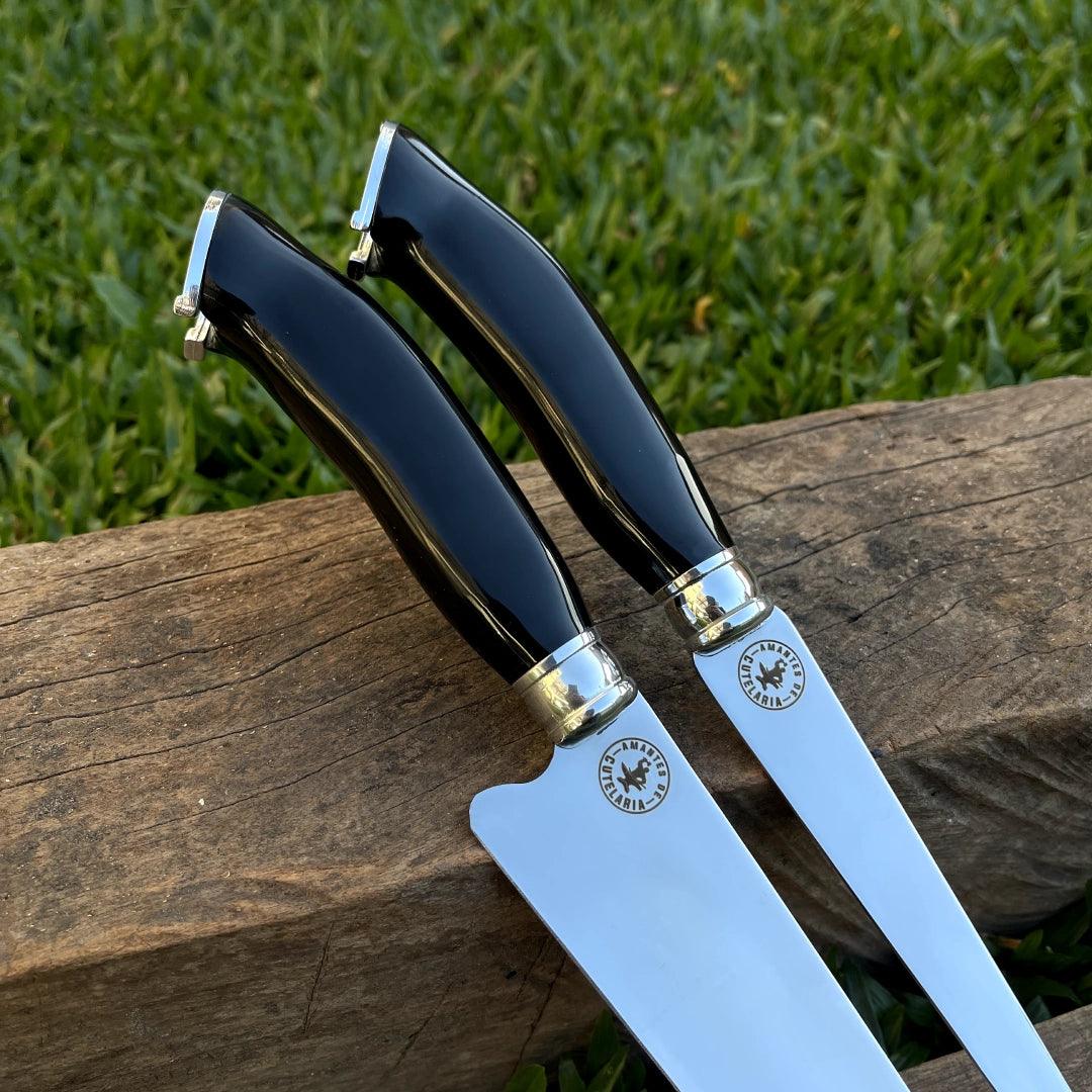 Kit Faca e Garfo Artesanal para Churrasco Personalizada | 9' polegadas