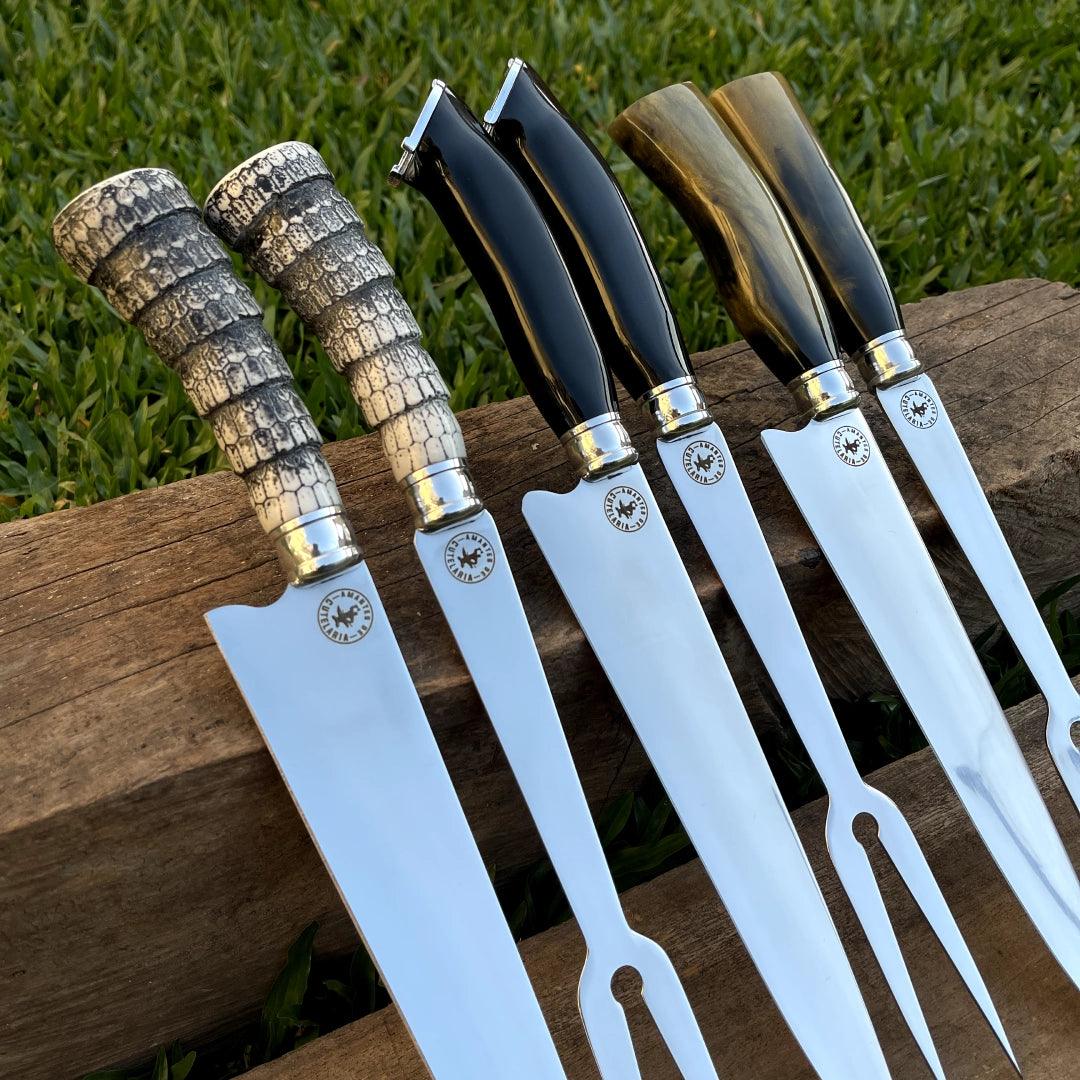 Kit Faca e Garfo Artesanal para Churrasco Personalizada | 9' polegadas