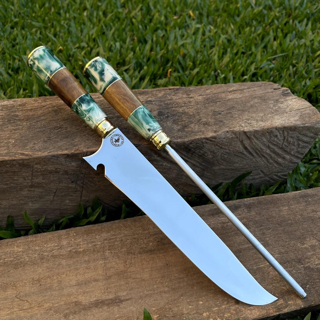 Kit Faca e Chaira Artesanal para Churrasco Personalizada | 10' polegadas