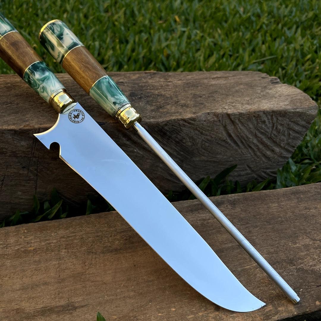 Kit Faca e Chaira Artesanal para Churrasco Personalizada | 10' polegadas