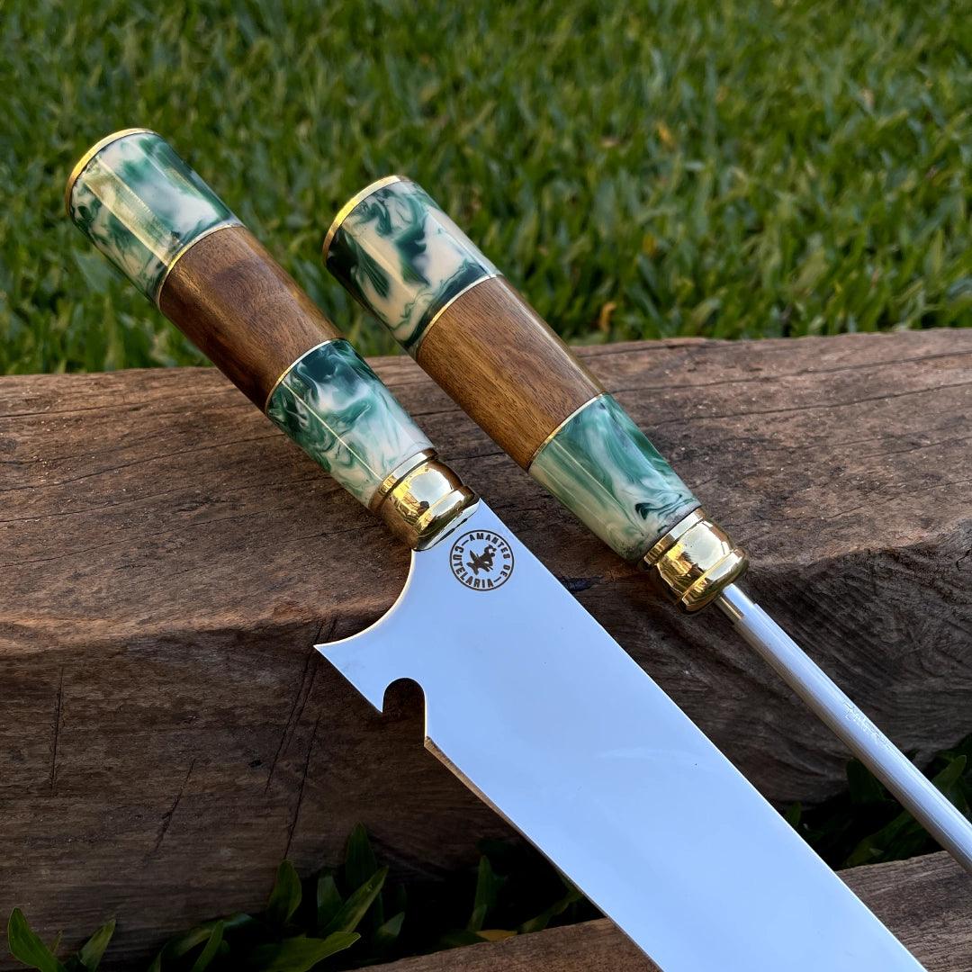 Kit Faca e Chaira Artesanal para Churrasco Personalizada | 10' polegadas