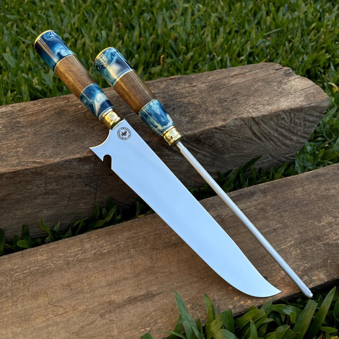 Kit Faca e Chaira Artesanal para Churrasco Personalizada | 10' polegadas