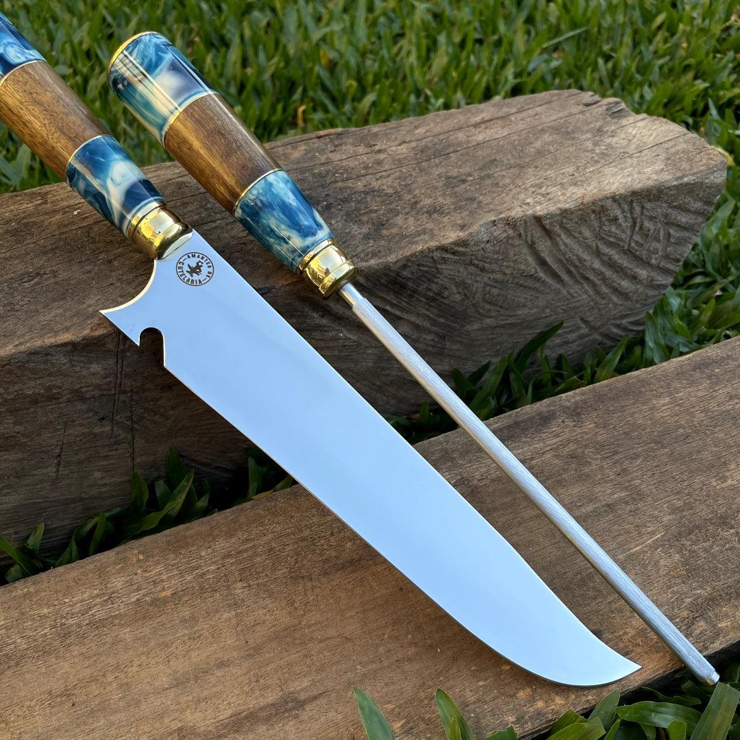 Kit Faca e Chaira Artesanal para Churrasco Personalizada | 10' polegadas