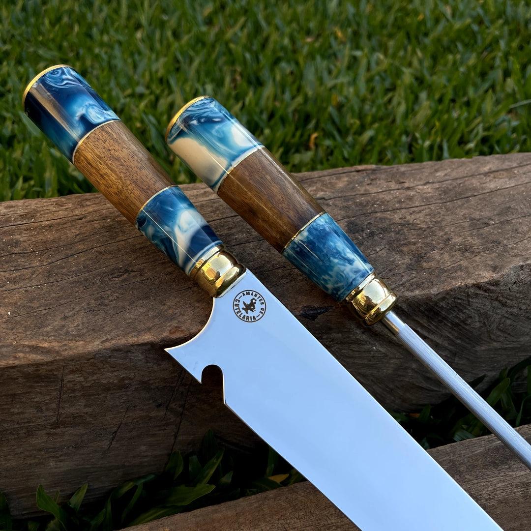 Kit Faca e Chaira Artesanal para Churrasco Personalizada | 10' polegadas