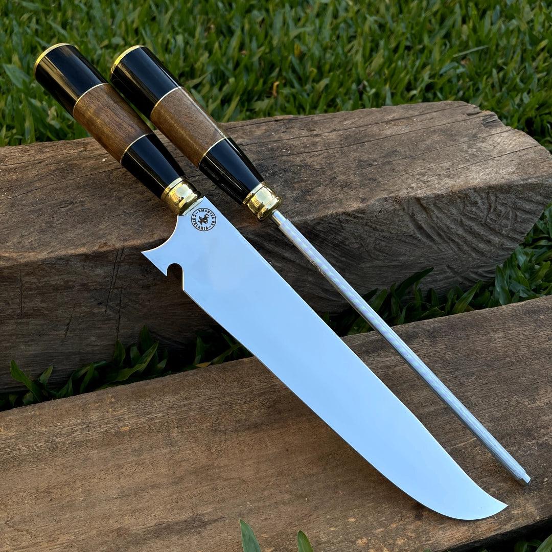 Kit Faca e Chaira Artesanal para Churrasco Personalizada | 10' polegadas