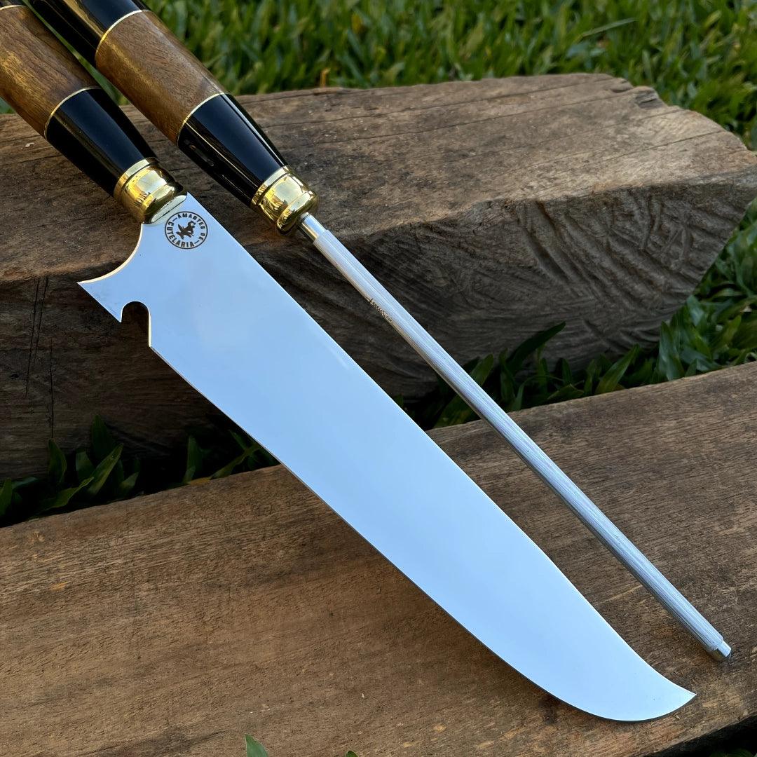 Kit Faca e Chaira Artesanal para Churrasco Personalizada | 10' polegadas