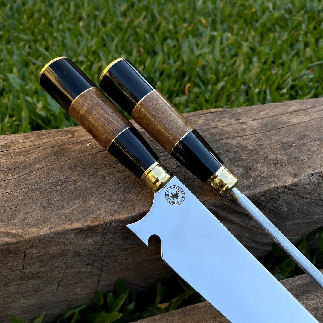 Kit Faca e Chaira Artesanal para Churrasco Personalizada | 10' polegadas