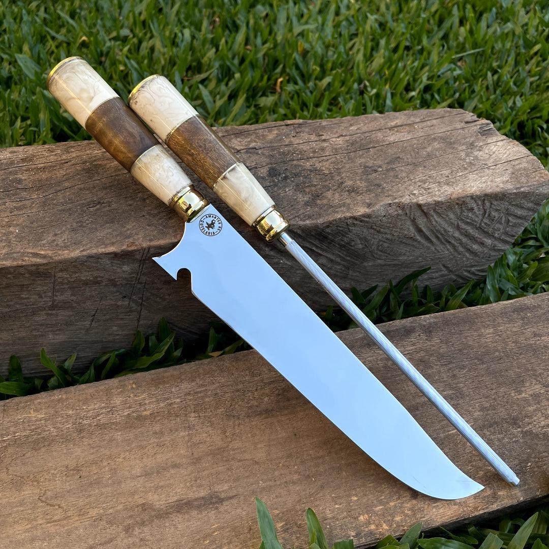 Kit Faca e Chaira Artesanal para Churrasco Personalizada | 10' polegadas